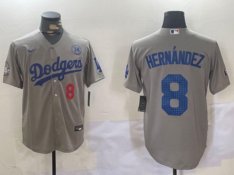 Men Los Angeles Dodgers #8 Hernandez Grey Game 2024 Nike MLB Jersey style 11201